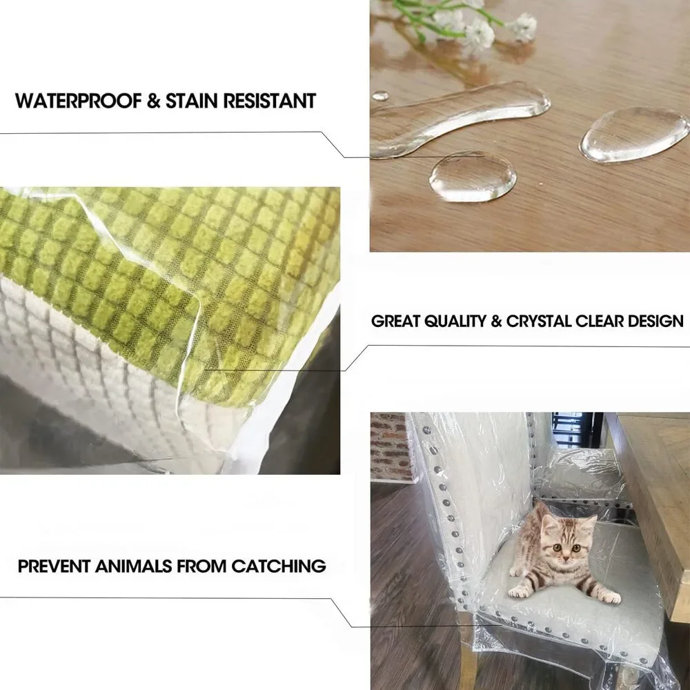 Plastic Chair Covers Dining Room Waterproof Paws & Claws Fit W/21 x D/18 In 2 pk